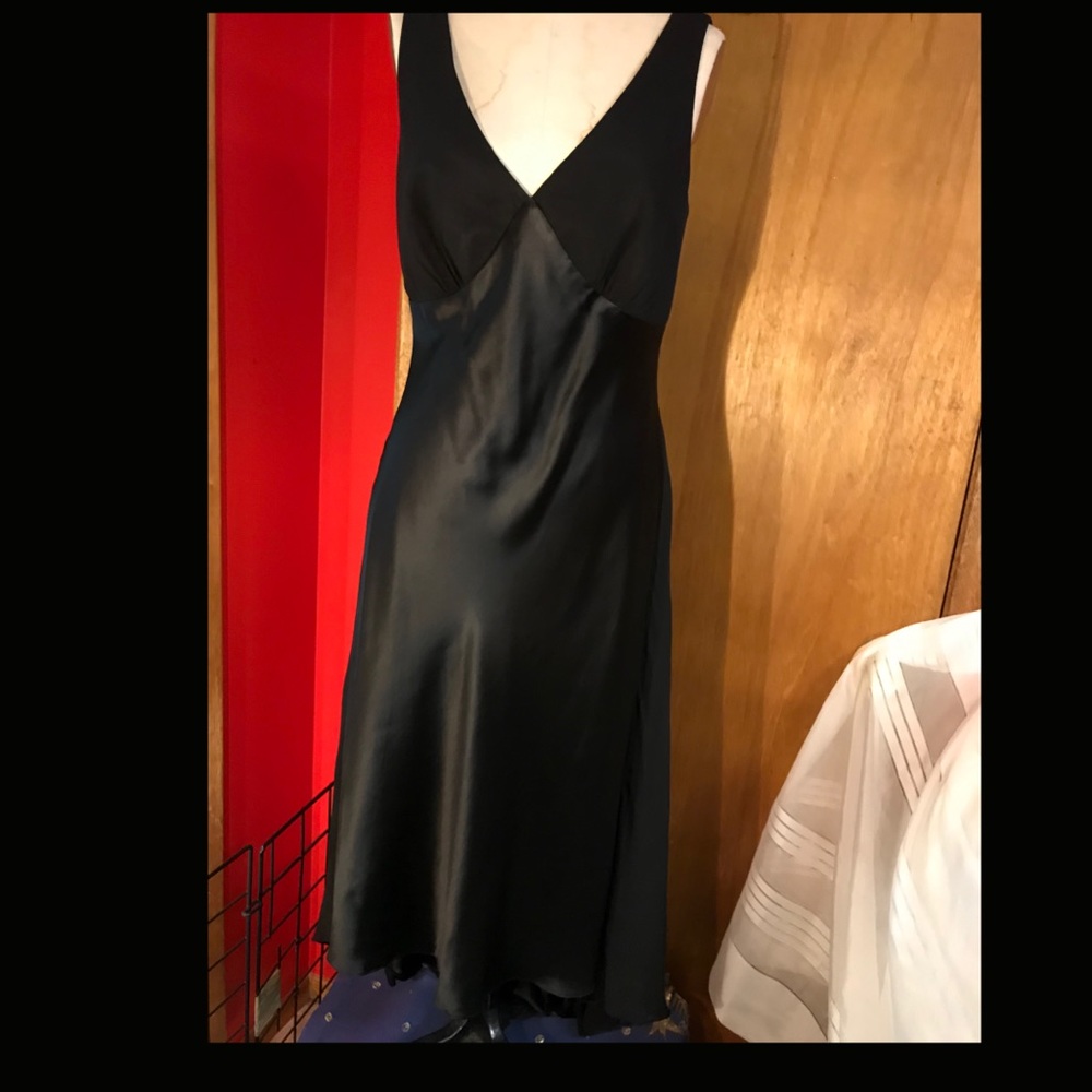 Black Silk Bias High Low Dress Chiffon Insets S 10